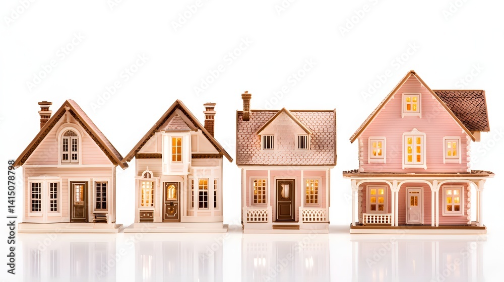 Collection of Miniature Colorful Houses with Intricate Architectural Details and Warm Lighting Collection of Miniature Colorful Houses with Intricate Architectural Details and Warm Lighting