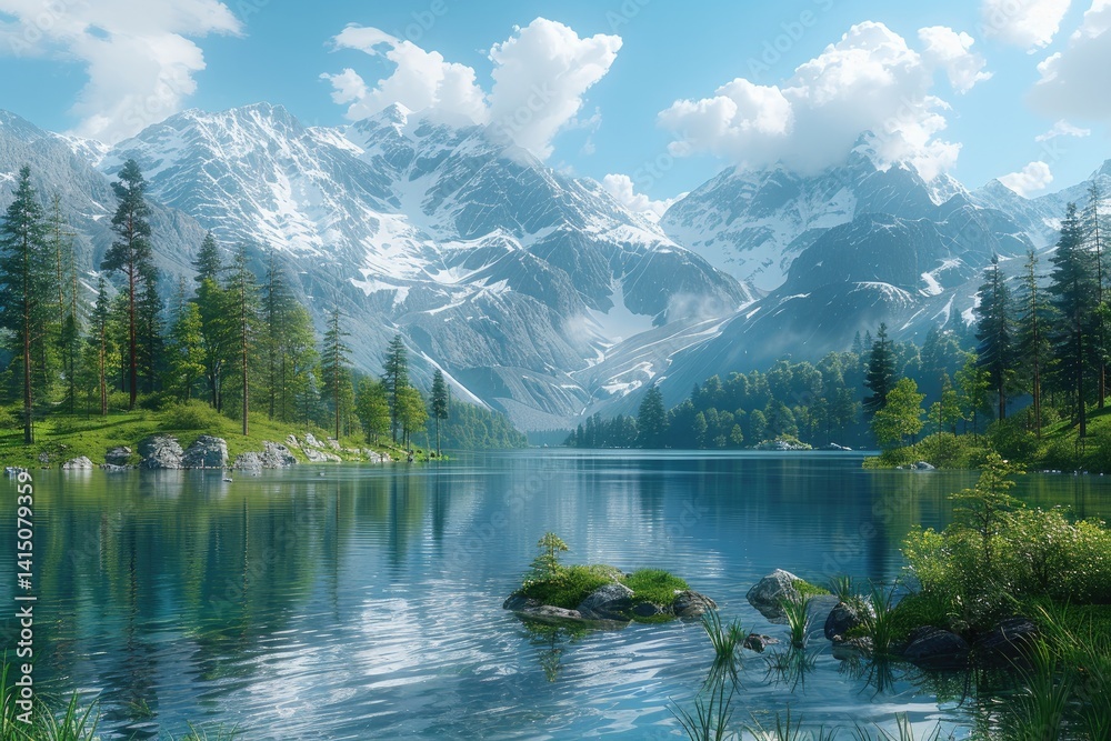 breathtaking mountain range with snow-capped peaks under a clear blue sky