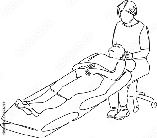 One continuous single drawing line art flat doodle professional, treatment, skin, procedure, massage, beautician. Isolated image hand draw contour on a white background, hand drawn, not AI