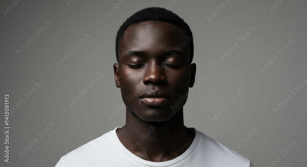 Serene Portrait: Close-Up of a Young Black Man with Closed Eyes - Calmness, Relaxation & Wellbeing in Focus Serene Portrait: Close-Up of a Young Black Man with Closed Eyes - Calmness, Relaxation & Wellbeing in Focus