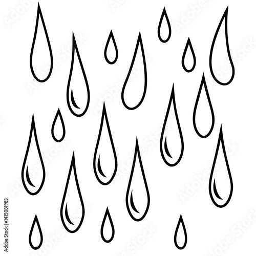 Vector silhouette of a series of thin raindrops falling in different lengths