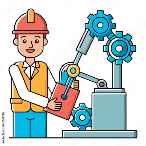 Engineer operates automated assembly line.