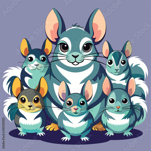 Vector illustration of a Cute chinchilla family portrait.