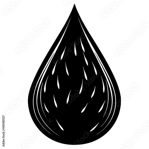 Vector silhouette of a single large raindrop with a clear