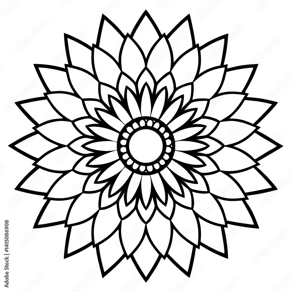 Minimal Sunflower Bloom Mandala Vector Illustration on White Background Minimal Sunflower Bloom Mandala Vector Illustration on White Background