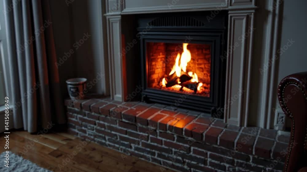 Cozy fireplace setting in a warm room during an evening gathering Cozy fireplace setting in a warm room during an evening gathering