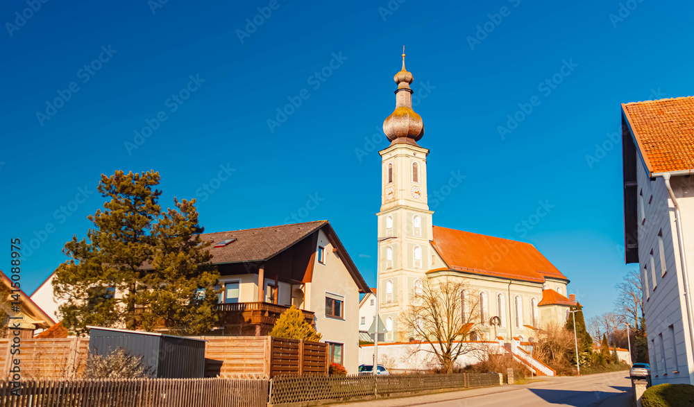 Church on a sunny winter day at Niederding, Erding, Bavaria, Germany