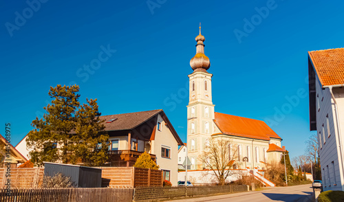 Obraz na płótnie Church on a sunny winter day at Niederding, Erding, Bavaria, Germany w salonie
