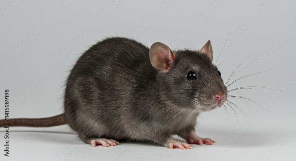 Adorable Coquette Rat Posing Gracefully - A charming gray rat, exhibiting coquettish charm, poses against a neutral background. Symbolizing: Curiosity, intelligence, adaptability, elegance Adorable Coquette Rat Posing Gracefully - A charming gray rat, exhibiting coquettish charm, poses against a neutral background. Symbolizing: Curiosity, intelligence, adaptability, elegance