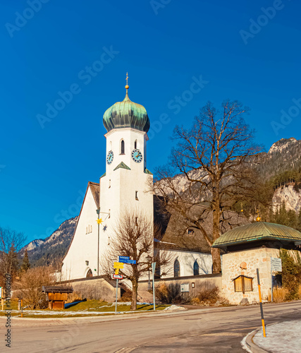 Obraz na płótnie Church on a sunny winter day at Bischofswiesen, Berchtesgadener Land, Bavaria, Germany w salonie
