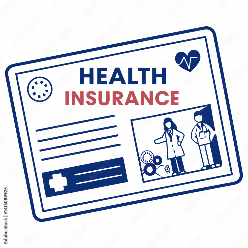 Fototapeta premium Health Insurance Card With Doctors And Vital Signs Illustration Depicting Coverage