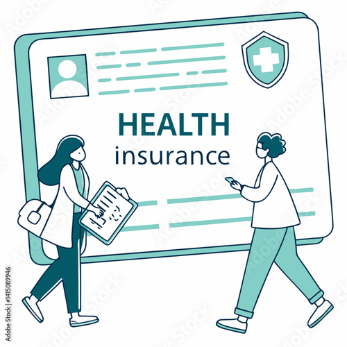 Health Insurance Concept Illustration Featuring Doctor And Patient With Health Plan