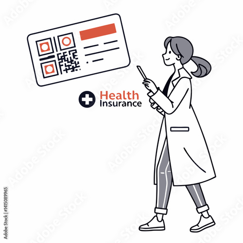 Doctor Scanning Health Insurance Card With Smartphone App Illustration