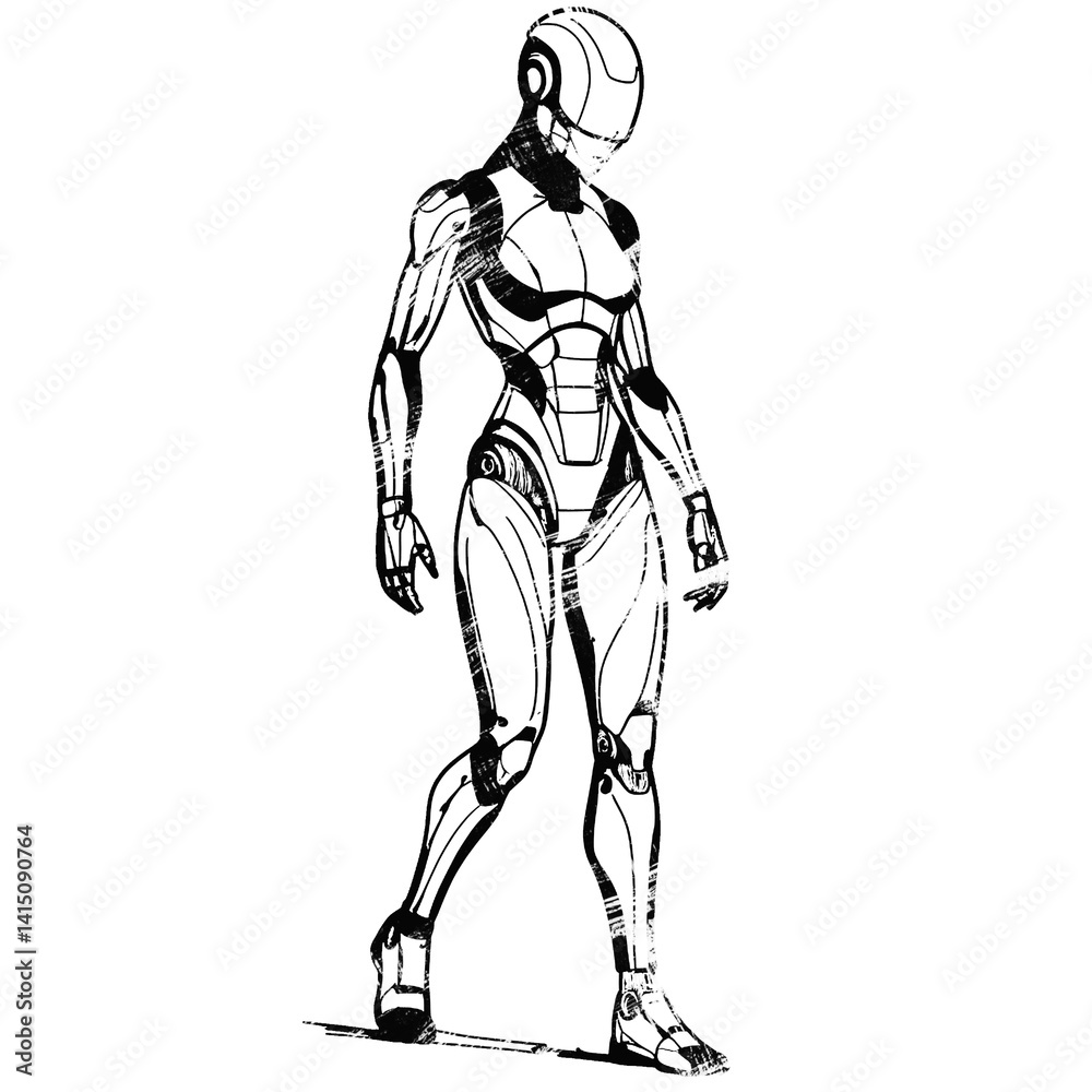 Humanoid Robot Side Pose Brush Art Humanoid Robot Side Pose Brush Art