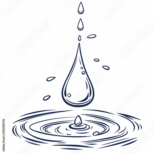 Stylized Water Droplet Creating Ripples In A Body Of Water Illustration