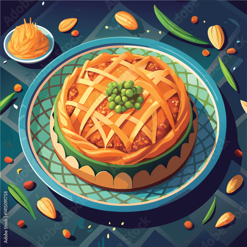 Delicious. golden pie with peas.