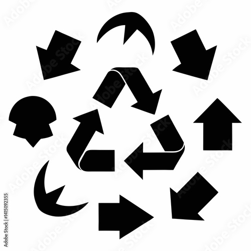 A Set of Black Silhouette Recycling Icons in Various Styles