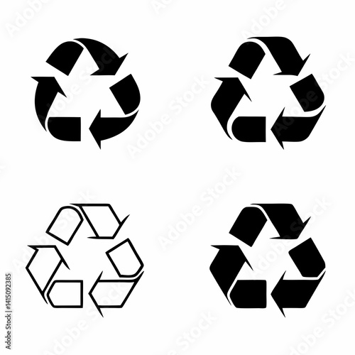 A Set of Black Silhouette Recycling Icons in Various Styles