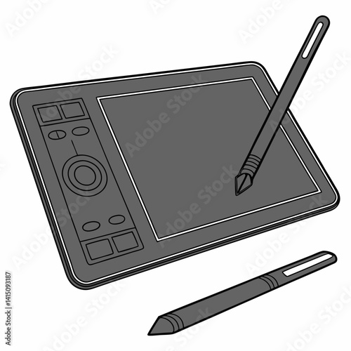 Graphic Tablet And Pen Vector Illustration Drawing Tool For Designers And Artists