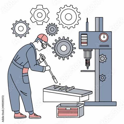 Welder Using Equipment With Gears As A Modern Industrial Manufacturing Illustration
