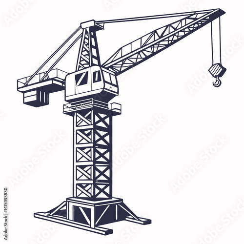 Isolated Vector Silhouette Construction Crane Illustration For Building And Industrial Concepts