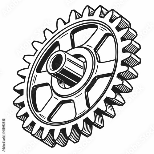 Detailed Monochrome Illustration Of A Gear For Mechanical And Engineering Designs
