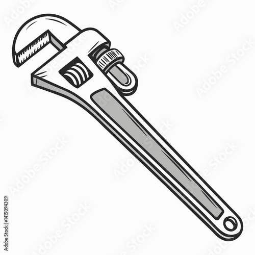 Vintage Style Adjustable Wrench Vector Illustration Hand Tool Concept