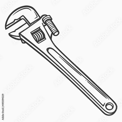 Adjustable Wrench Detailed Line Art Illustration For Engineering Or Construction