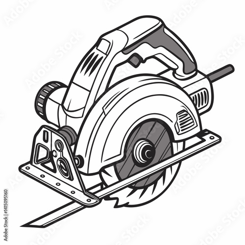 Circular Saw Black And White Detailed Illustration For Construction Or Carpentry