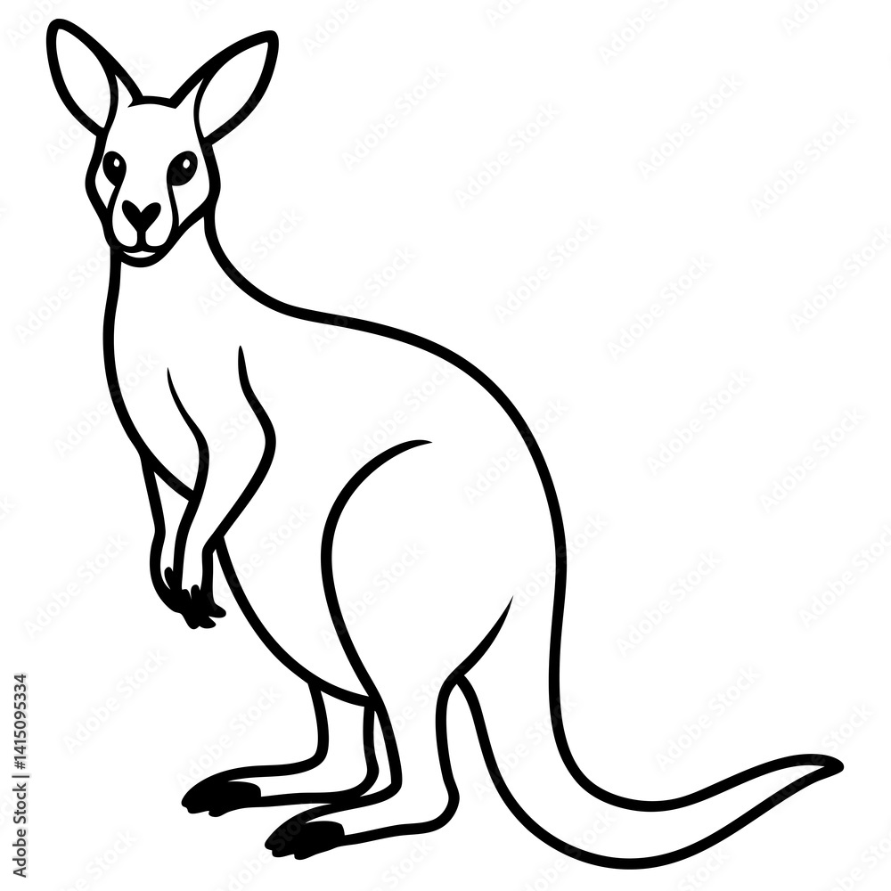 Elegant Kangaroo Line Art – Black & White Vector Elegant Kangaroo Line Art – Black & White Vector