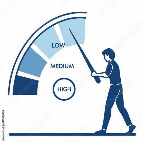 Business Person Adjusting Meter Showing Low Medium And High Performance Indicator