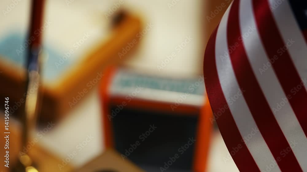 Close-up shot of approved stamp at U.S. customs office, embassy paperwork scene