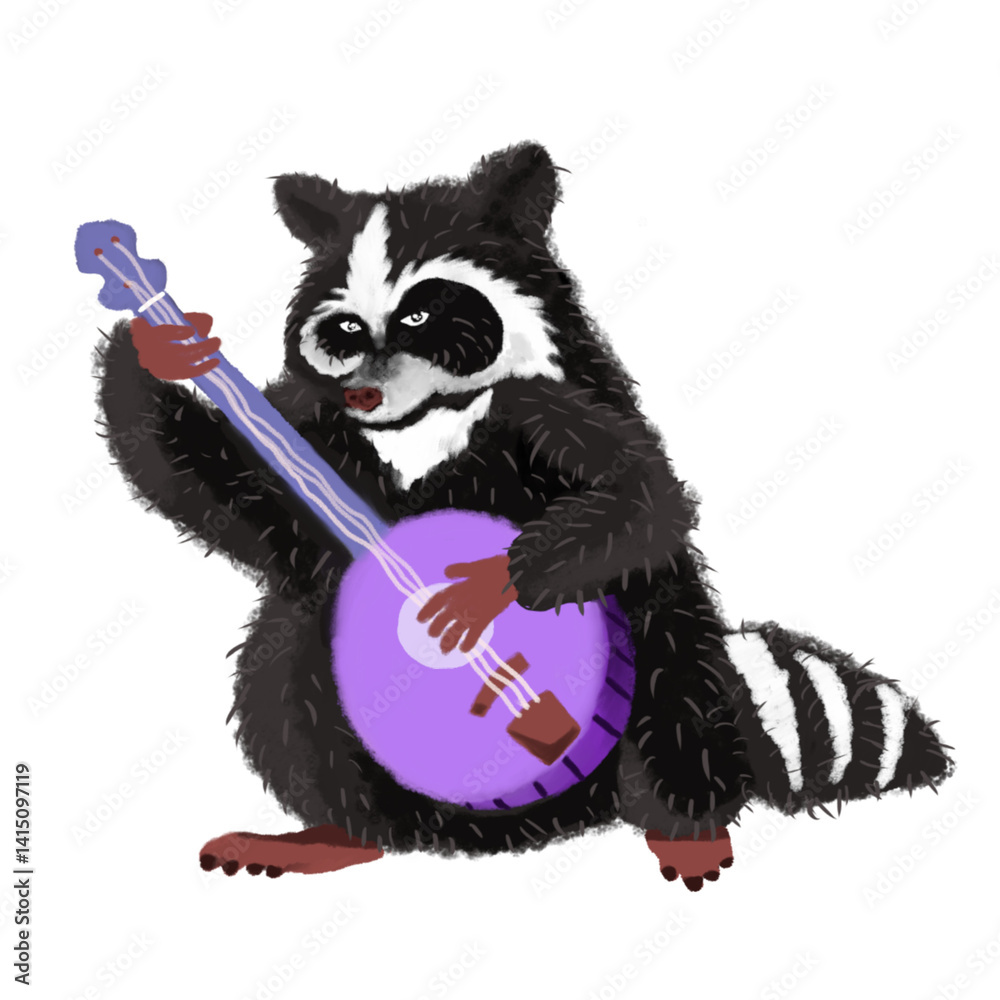 Obraz premium Illustration of a raccoon animal, for children's stories, education and learning purposes.