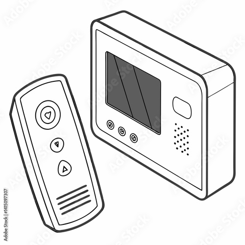 Modern Intercom System Outline Illustration For Home Security Communication