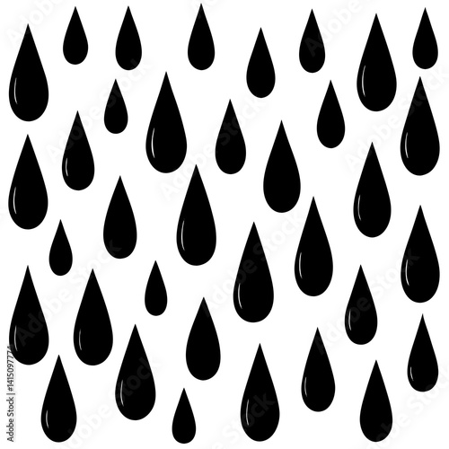 Vector silhouette of multiple small raindrops falling in a random pattern