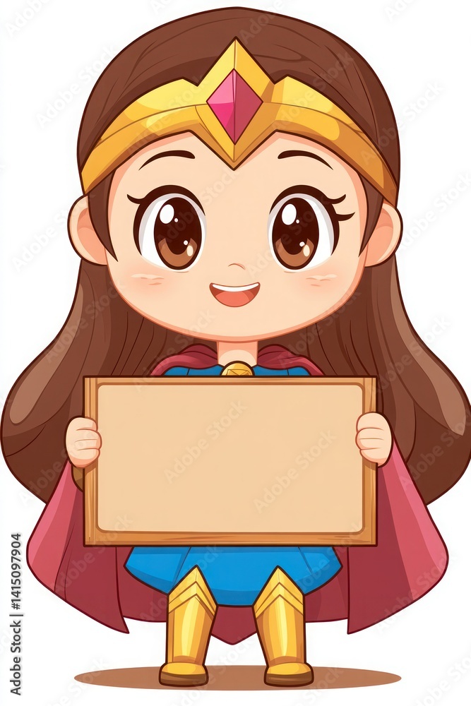 Cute girl superhero holding blank sign Cute girl superhero holding blank sign