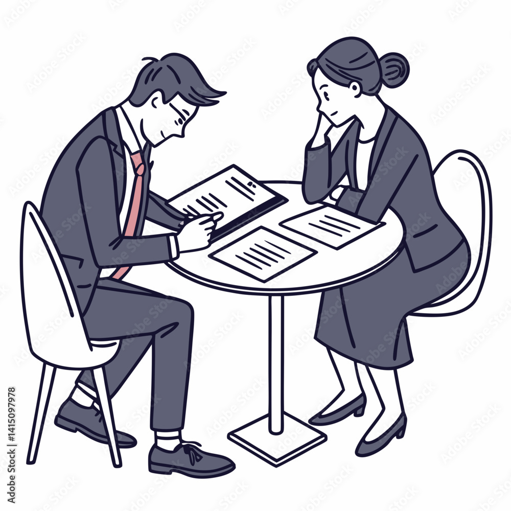 Business Professionals Reviewing Documents During A Meeting At A Table Business Professionals Reviewing Documents During A Meeting At A Table