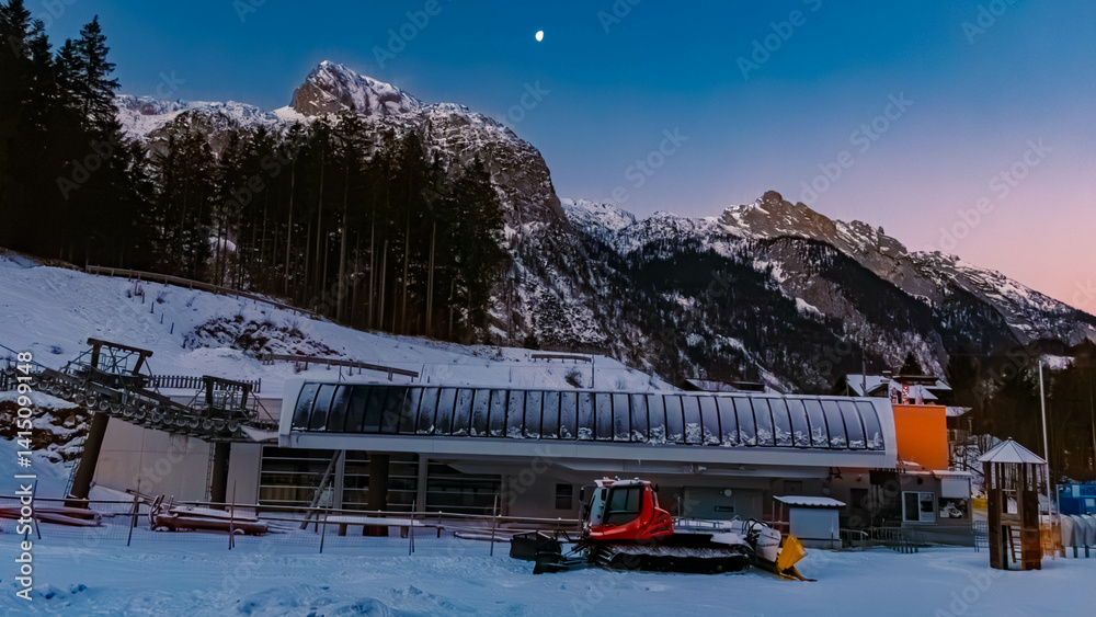 Alpine winter view with the moon near Abtenau, Salzkammergut, Salzburg, Austria
