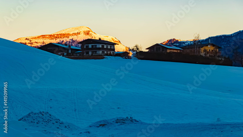 Alpine winter sunrise view near Abtenau, Salzkammergut, Salzburg, Austria