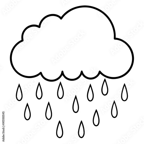 Vector silhouette of raindrops falling from a cloud, thin and smooth lines