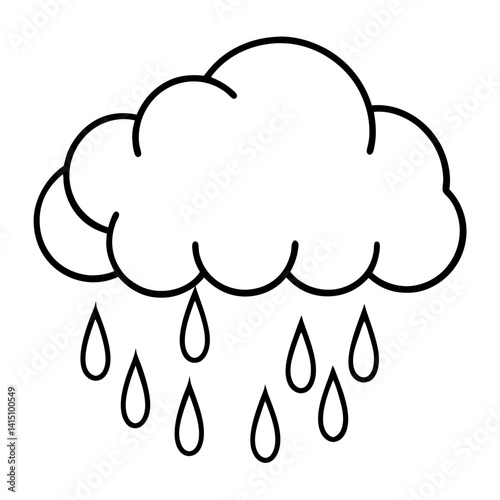 Vector silhouette of raindrops falling from a cloud, thin and smooth lines