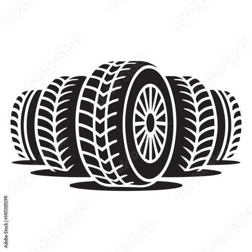 Vector Black silhouettes tyre symbols. with white background