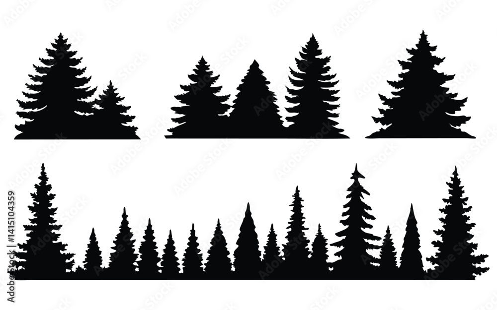 Trees vector silhouette set