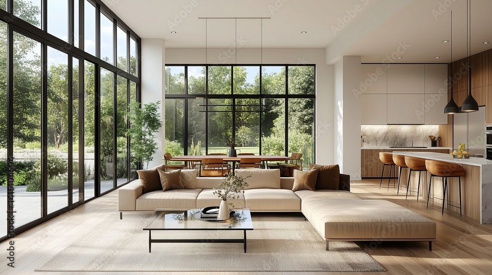 Fototapeta premium Modern Living Room with Natural Light and Minimalist Design