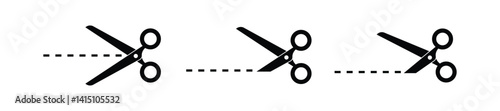 Scissor cutting paper with  black dotted line vector.