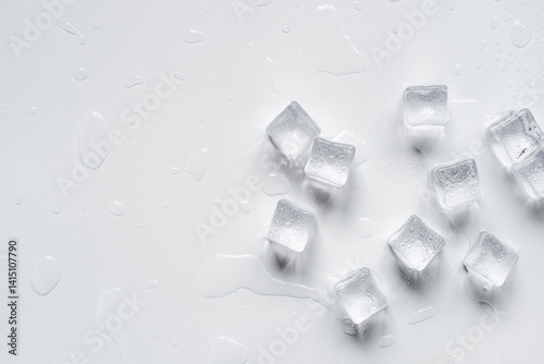 Melting ice cubes on a white background