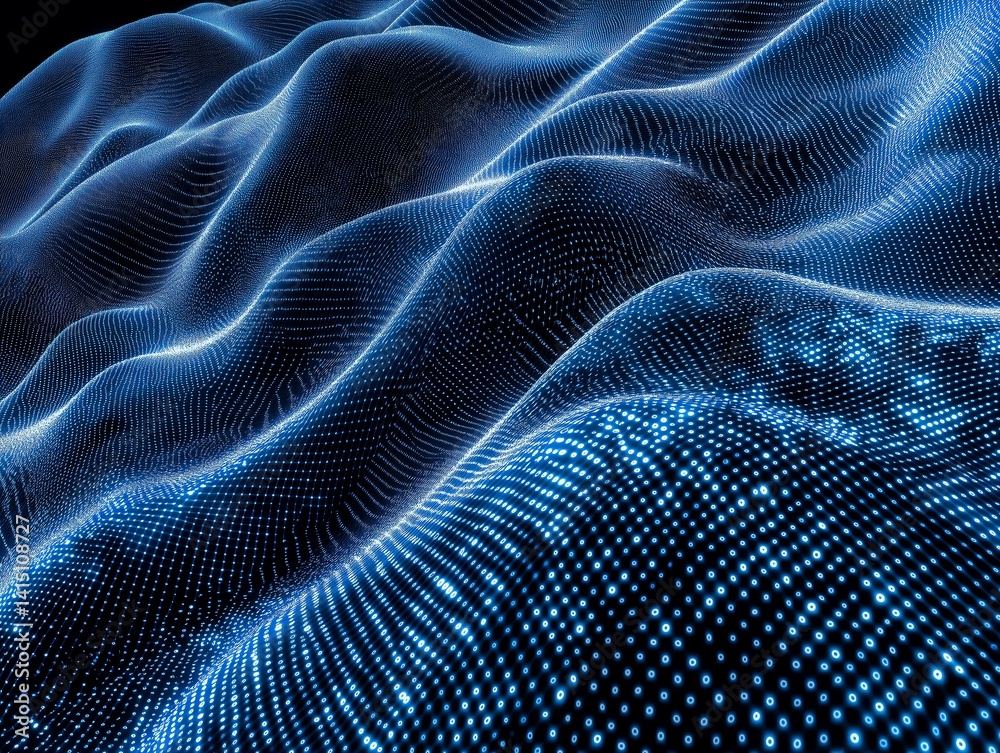 Abstract waves in blue digital landscape. Abstract waves in blue digital landscape.