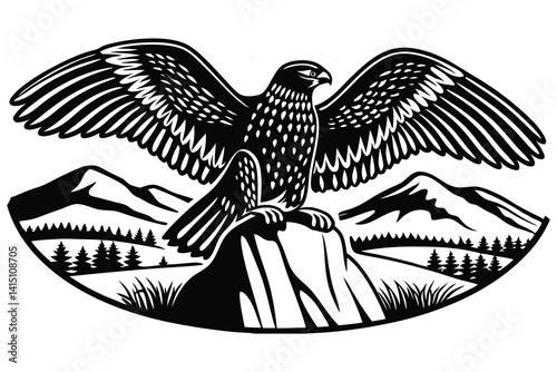 Vector illustration of a black eagle silhouette with wings, inspired by the coat of arms of Saint Petersburg