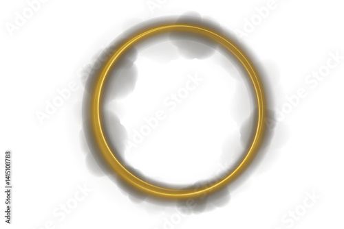 Sparkling stardust ring forms abstract celestial energy frame. Vector gold line flows dynamically like optic fiber twist. Shining arc creates elegant motion for digital design. Glitter dust sparkle