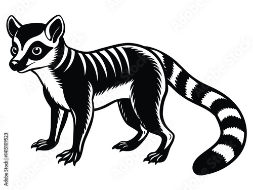Cute black and white vector illustration of a wild animal archaeoindris silhouette